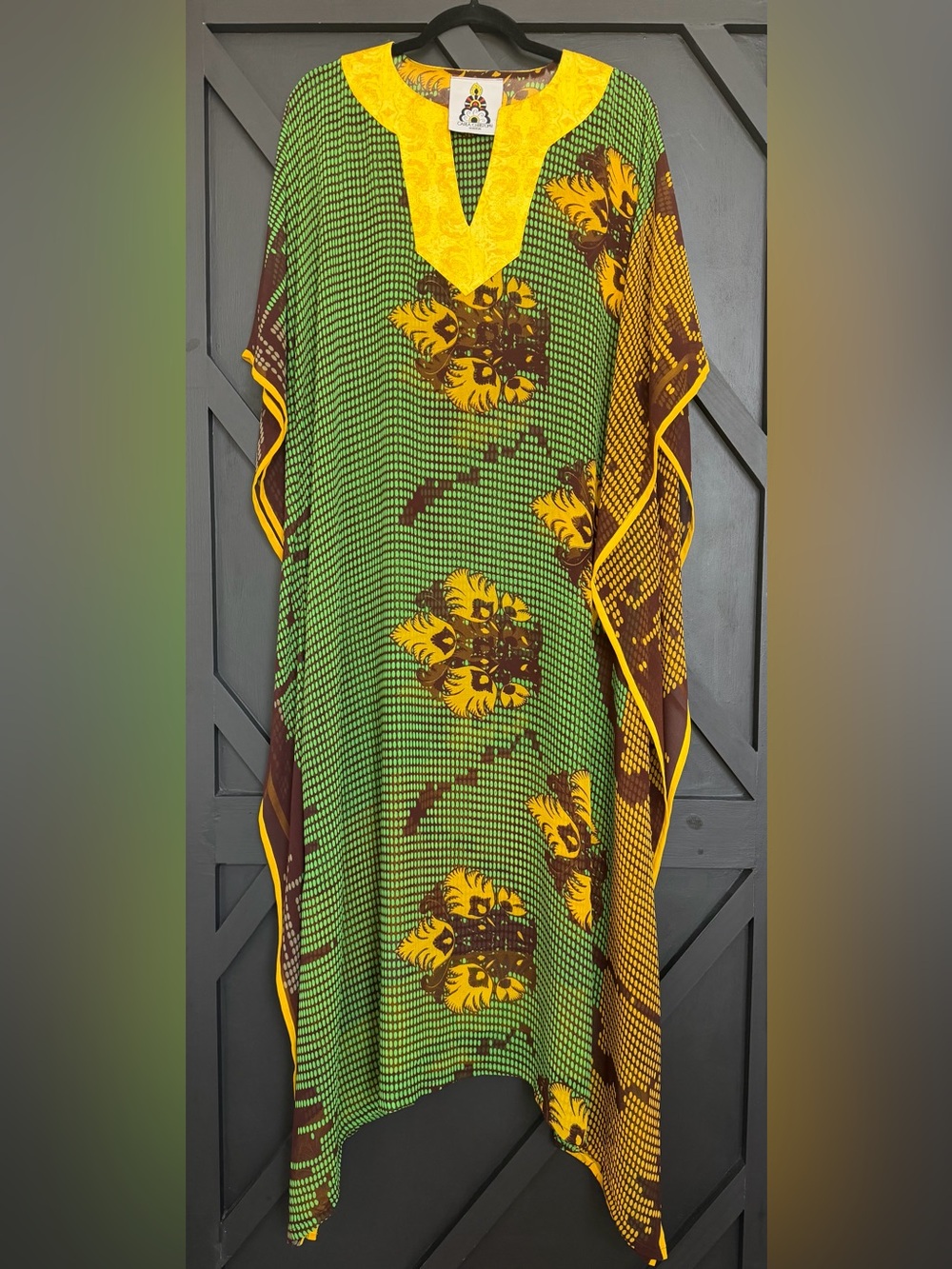 Carla Christoph Green & Yellow Floral Maxi Caftan – One Size
